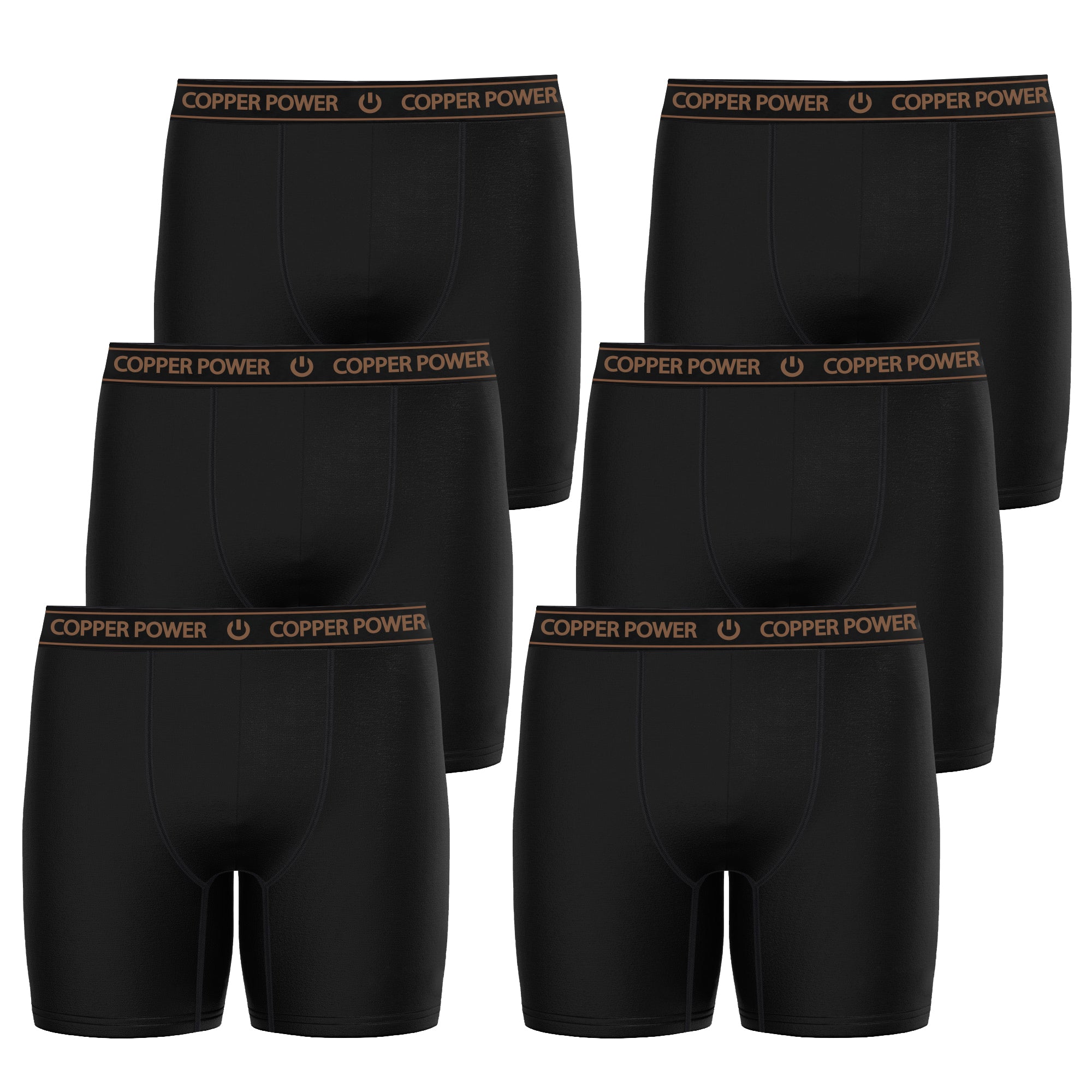 Copper Power Performance Men’s Boxer Brief – 6 Pc Pack, Men’s Underwear Boxer Briefs, Soft & Comfortable Waistband, Anti-Chafing