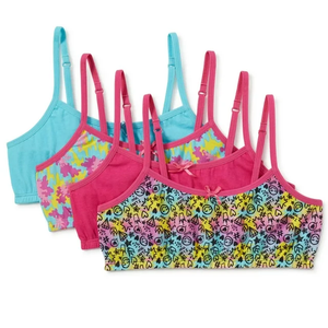 Chili Peppers - Girls Training Sports Bra with Adjustable Straps, Cotton Bralette, Pack of 4