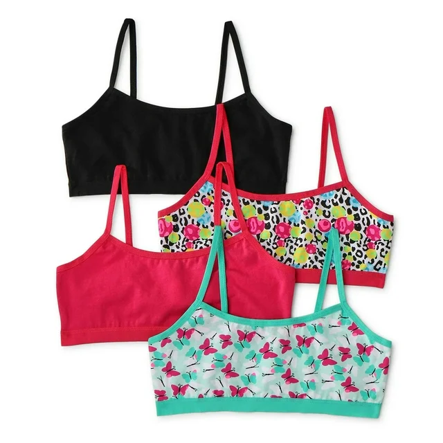 Chili Peppers - Girls Training Sports Bra with Adjustable Straps, Cotton Bralette, Pack of 4