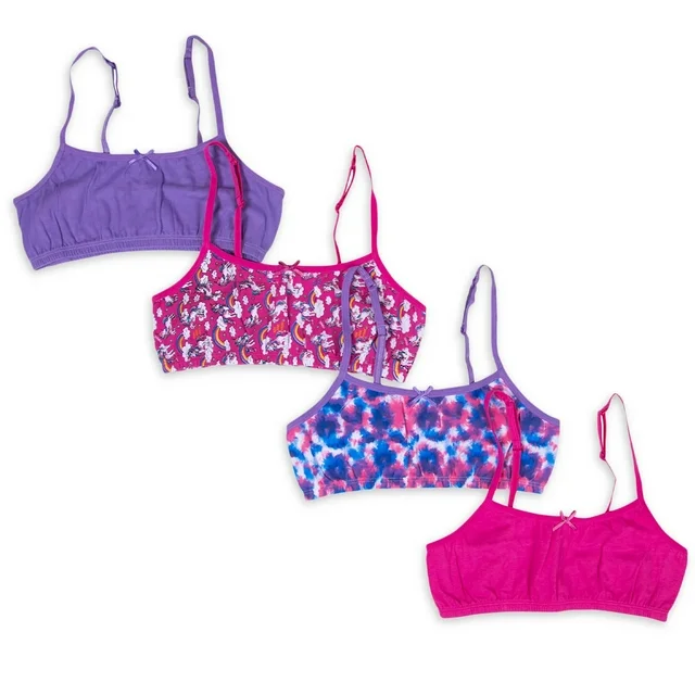 Chili Peppers - Girls Training Sports Bra with Adjustable Straps, Cotton Bralette, Pack of 4