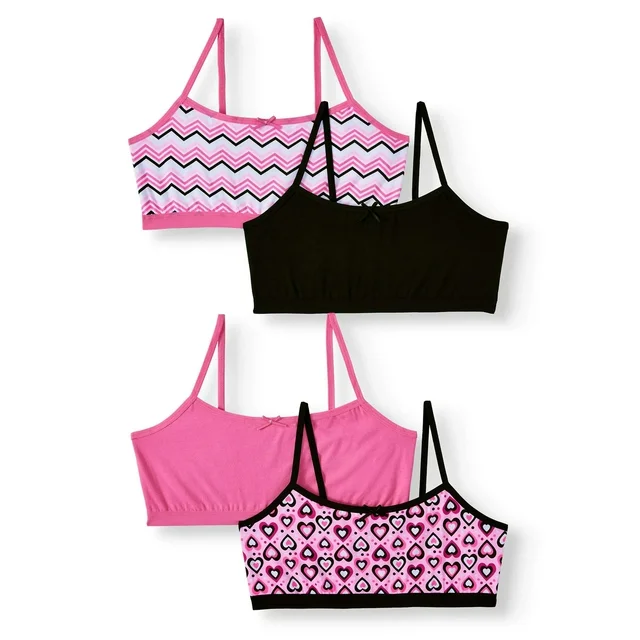 Chili Peppers - Girls Training Sports Bra with Adjustable Straps, Cotton Bralette, Pack of 4