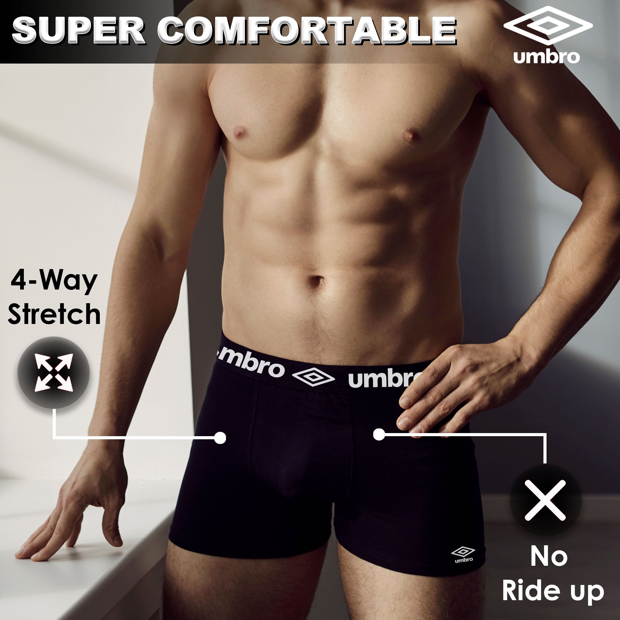 Umbro Men’s Boxer Brief – 6 Pc Pack, Cotton Underwear Boxer Briefs, Soft & Comfortable Waistband, Anti-Chafing