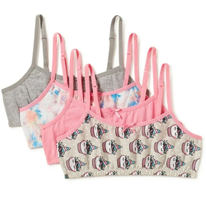 Chili Peppers - Girls Training Sports Bra with Adjustable Straps, Cotton Bralette, Pack of 4