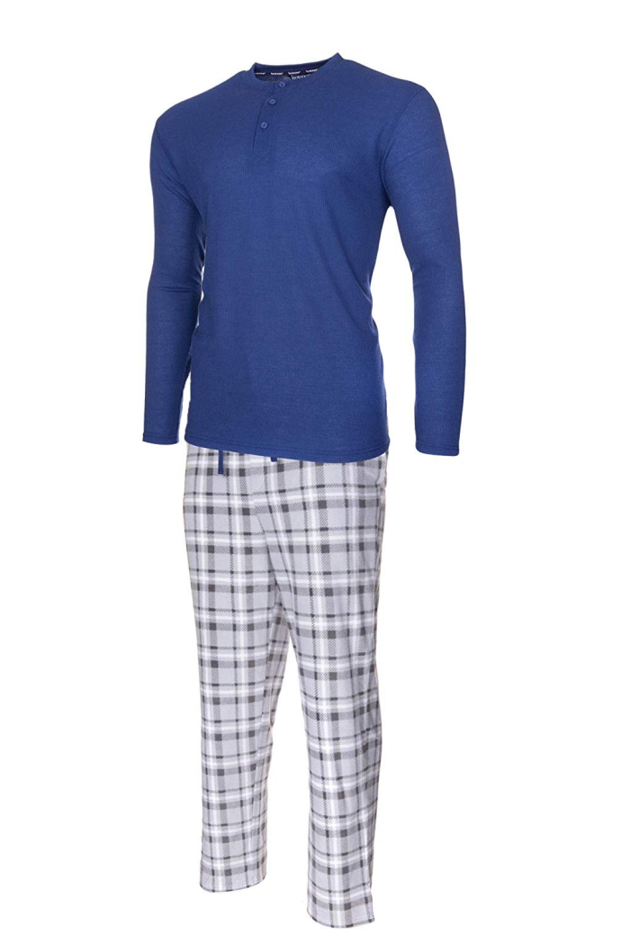 ISOTONER Mens Thermal Sleep Set - Pockets Super Soft Jersey Pajamas Knit Top Flannel Bottom