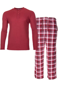 ISOTONER Mens Thermal Sleep Set - Pockets Super Soft Jersey Pajamas Knit Top Flannel Bottom