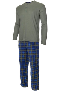 ISOTONER Mens Thermal Sleep Set - Pockets Super Soft Jersey Pajamas Knit Top Flannel Bottom