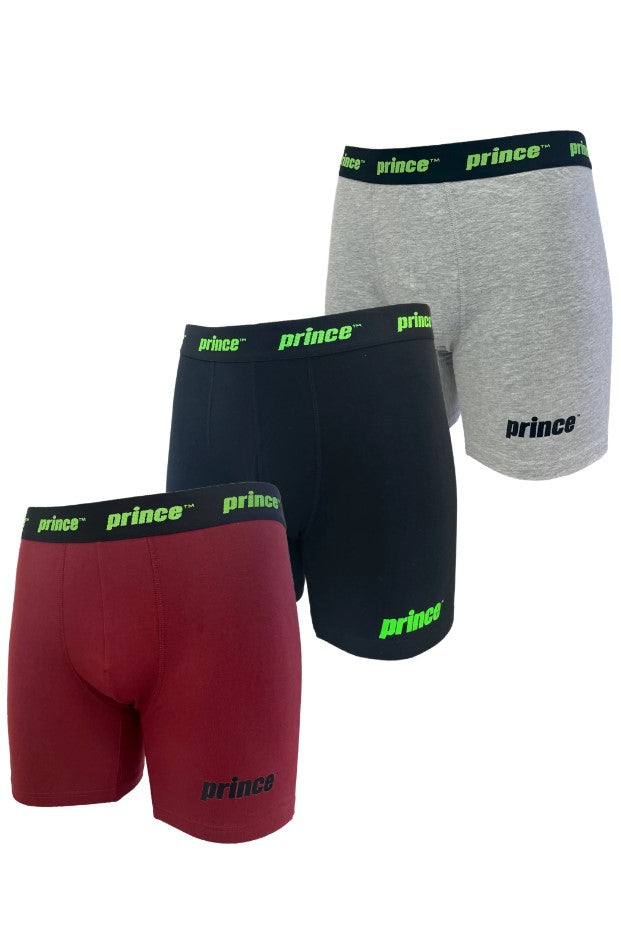 PRINCE Men's 3 Pack Athletic Stretch Boxer Briefs